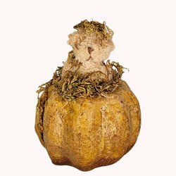 Tiny Bear In Papier-Mache' Pumpkin Mustard - 4x3