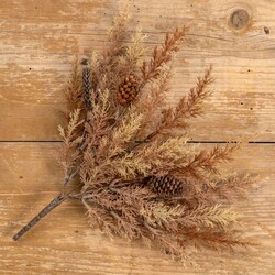 Wheat & Burgundy Prickly Pine Bush with Cones - 14"