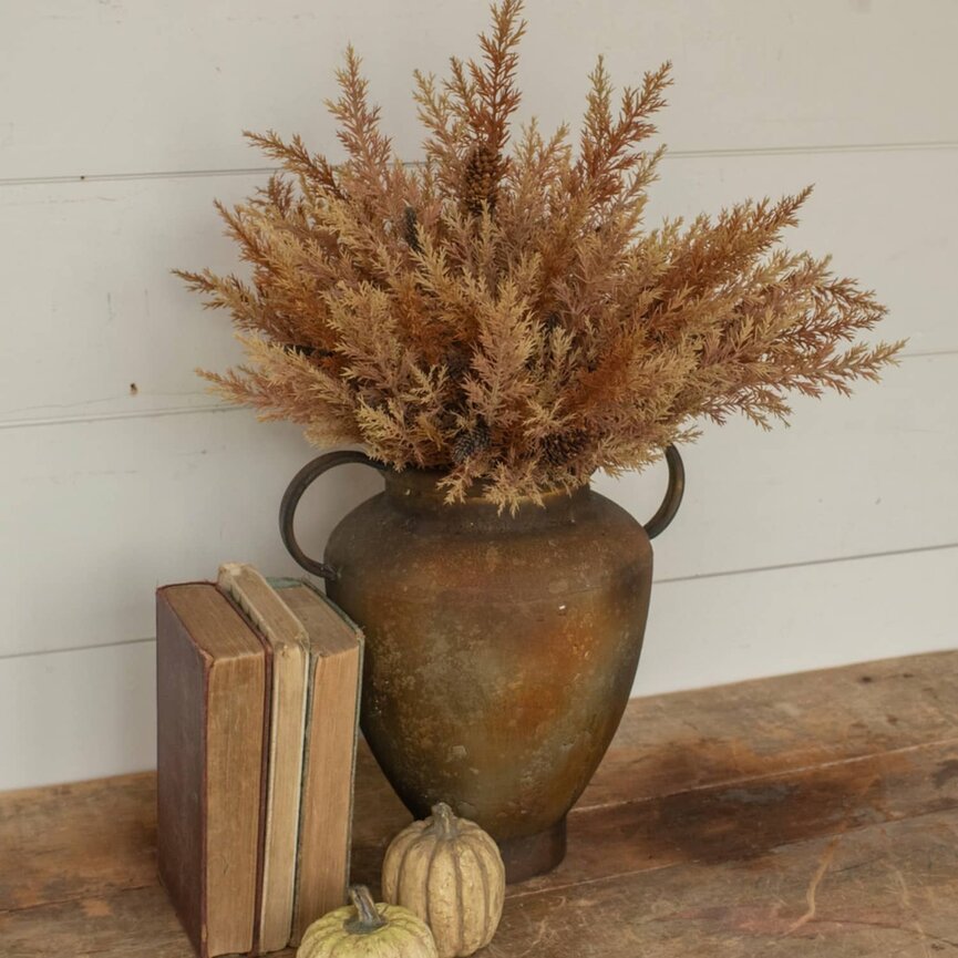 Wheat & Burgundy Prickly Pine Bush with Cones - 14"