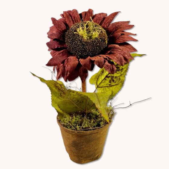 Primitive Sunflower Pot Red