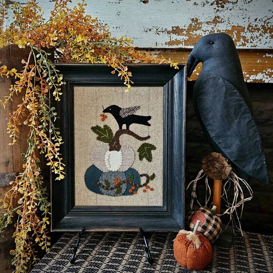 Blue Stack Pumpkin and Crow Sampler Framed - 12.5 x 15.5