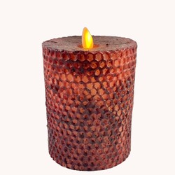Primitive Burgundy Honeycomb Beeswax Moving Flame Pillar Candle - 5" x 3.5"