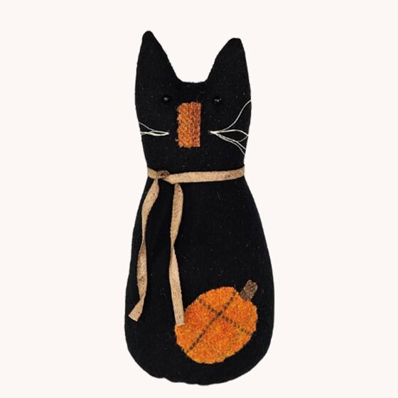 Black Cat Doll with Pumpkin - 8.5"