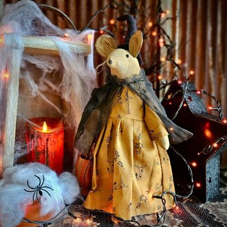 Witch Mouse Doll in Mustard Dress - 16"