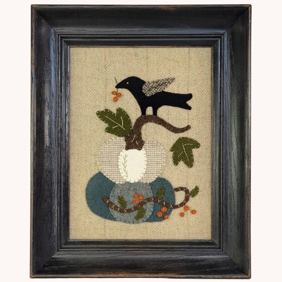 Blue Stack Pumpkin and Crow Sampler Framed - 12.5 x 15.5