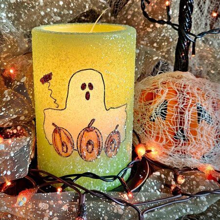 Boo Ghost Spring Green Candle Sleeve