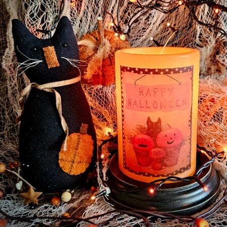 Halloween Cat & Pumpkin Candle Sleeve