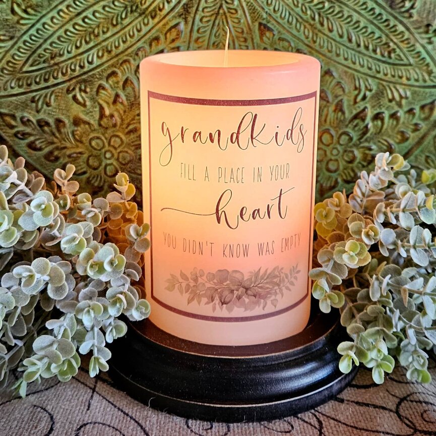 Grandkids Fill Heart Candle Sleeve Vanilla