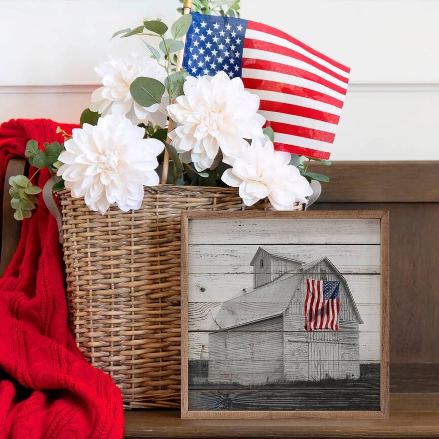 Black And White Flag Barn Wooden Framed Sign