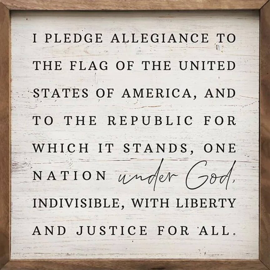 Pledge Allegiance Whitewash Wooden Framed Sign