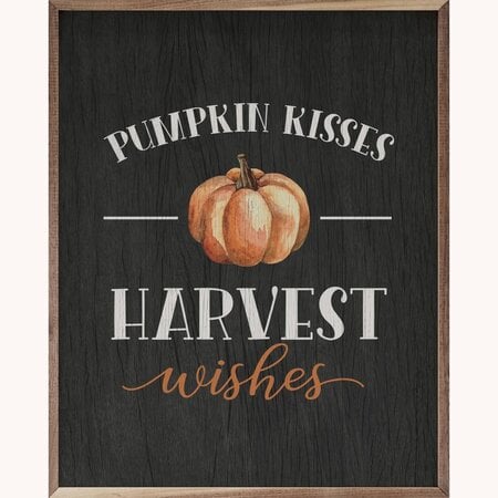 Pumpkin Kisses Harvest Wishes  Wood Framed Sign - 8" x 10"