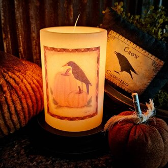 Primitive Pumpkin & Crow Antique Candle Sleeve - Vanilla