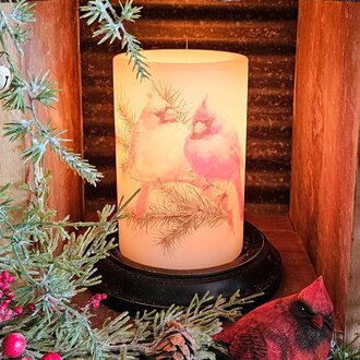 Pine Cardinal Pair Candle Sleeve - Vanilla