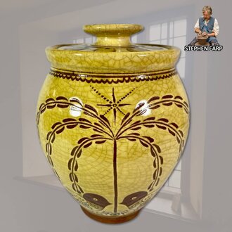 Redware Oval Jar w/Lid Tree of Life Sgraffito - Medium