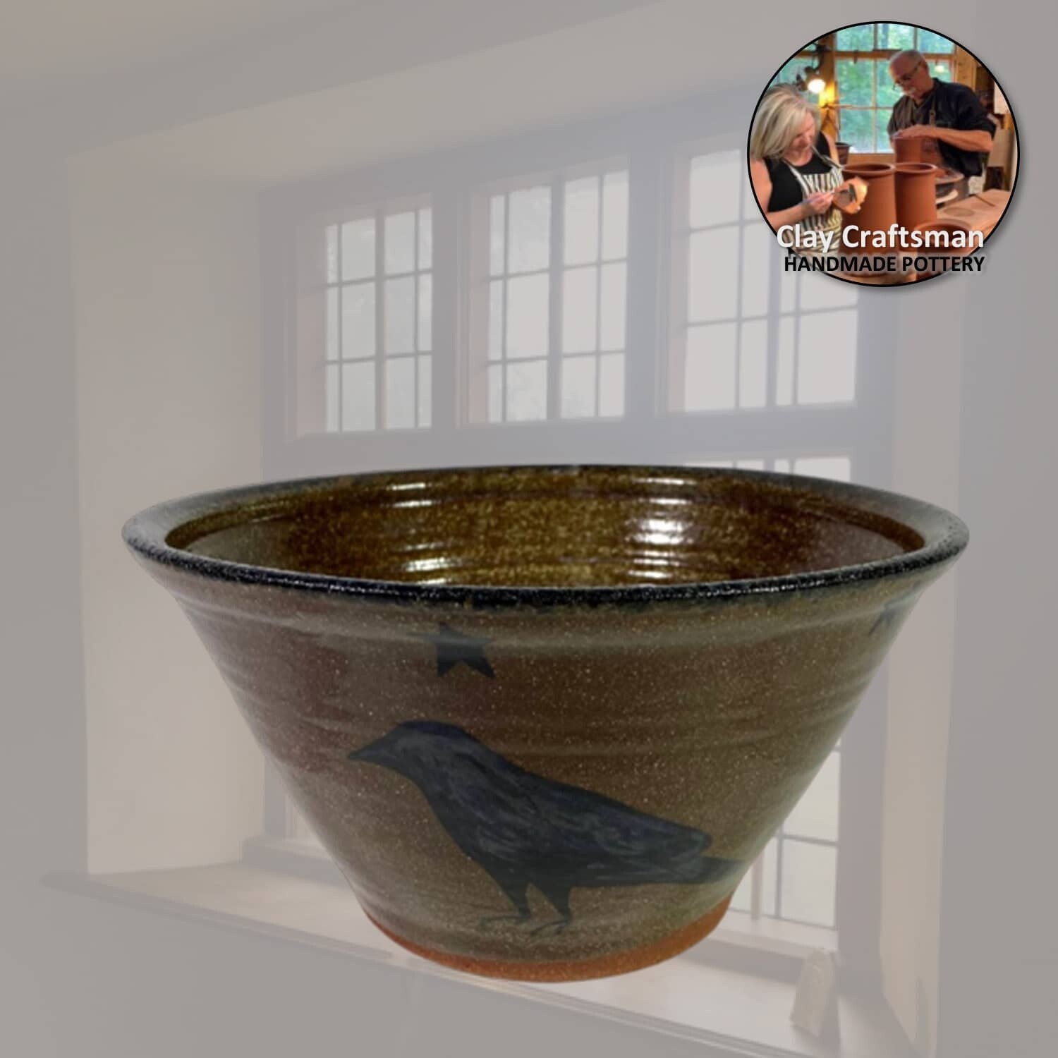 Clay Craftsman Clay Pottery Bowl Black Crow Stars Nana's Farmhouse