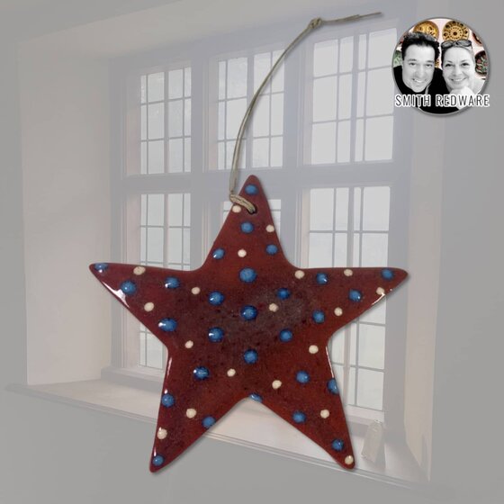 Smith Redware -Star Ornament Brown w/Blue Dots