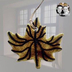 Smith Redware -  Maple Leaf Ornament Green & Black - 4"