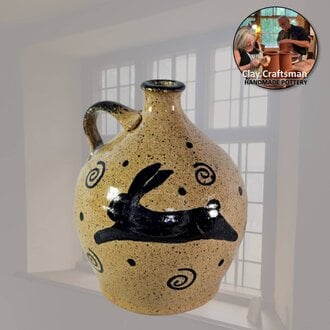 Round Bud Vase with Black Rabbit - Small