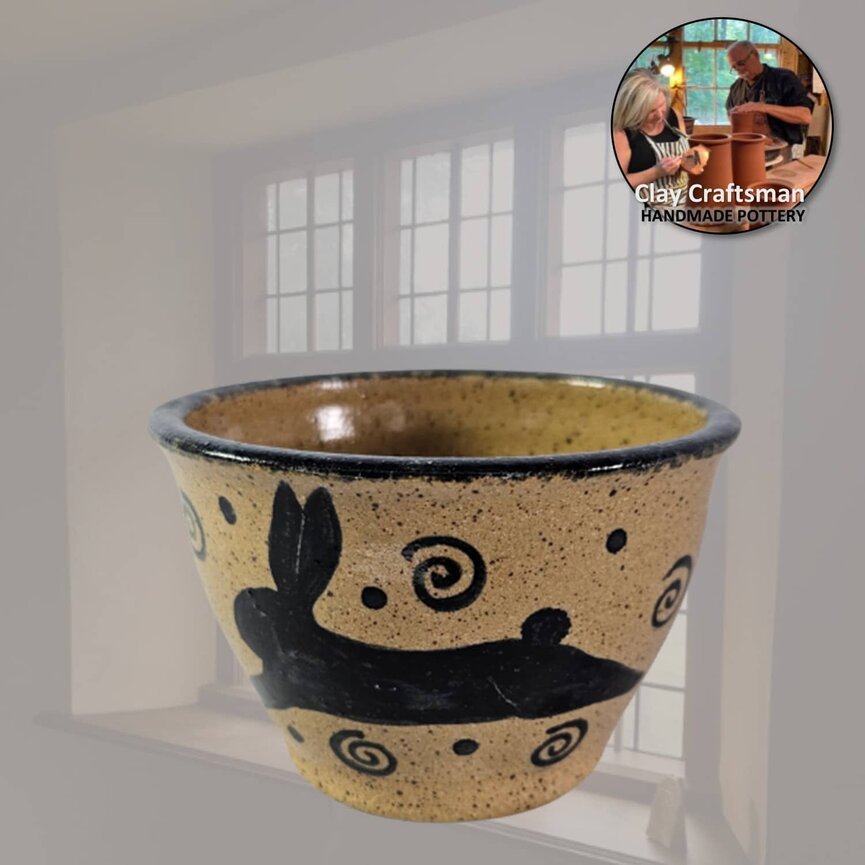 Pottery Votive Cup Black Rabbit - 3"