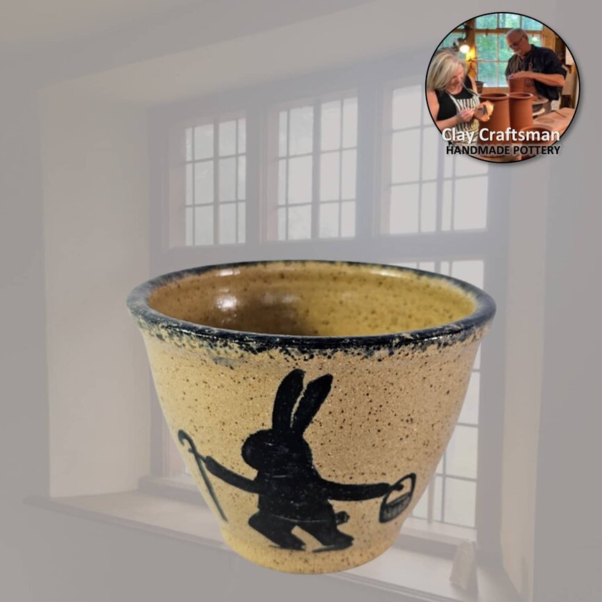 Clay Pottery Votive Cup with Walking Rabbit - 3"