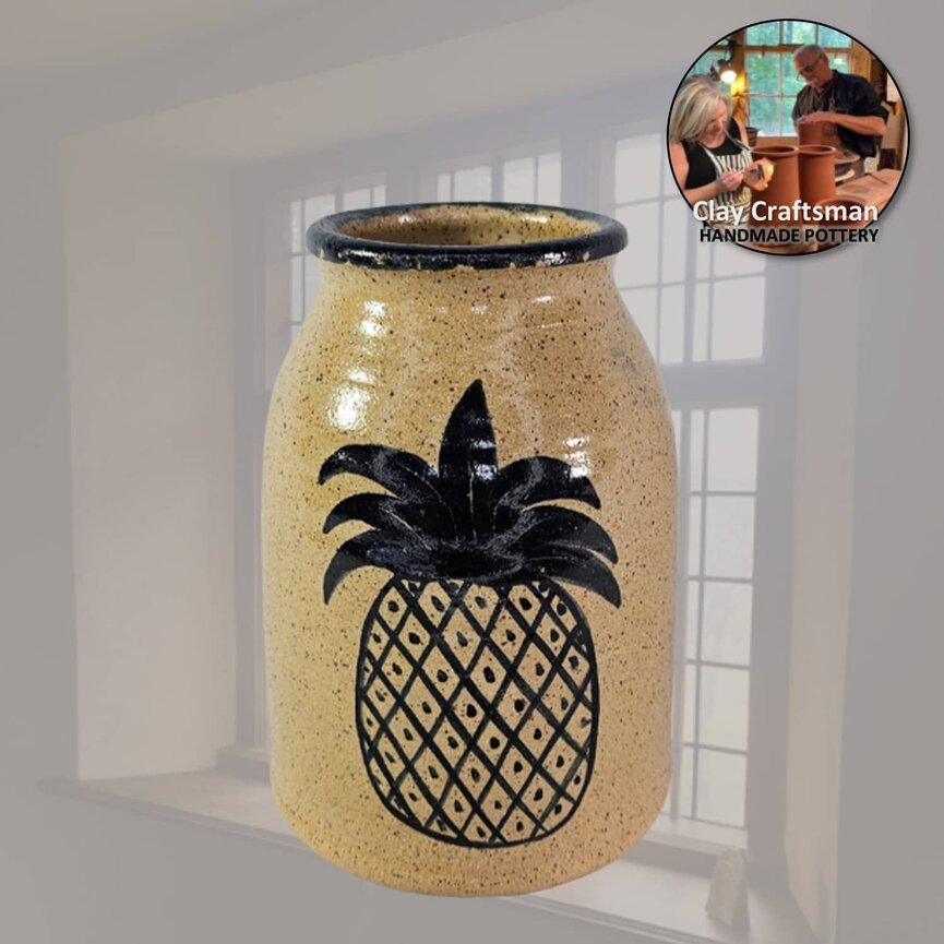 Clay Pottery Canning Crock with Pineapple - 5"