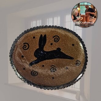 Oval Pottery Plate with Rabbit  - Medium