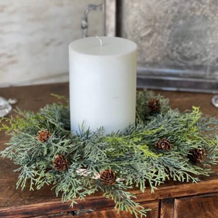 Glittering Greens Cedar Candle Ring - 11"