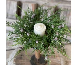 New Farmhouse Christmas WINTER FROSTED PINE CONE CANDLE RING Wreath 4