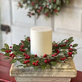 Holly Candle Ring with Berry - 14"