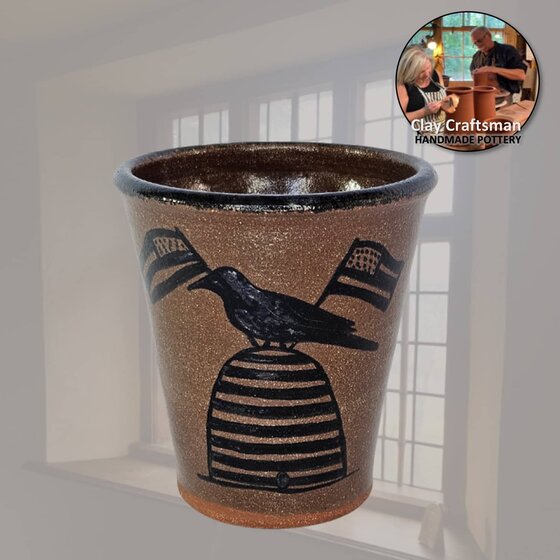 Crow with Flags on Bee Skep Brown Tumbler - 4.5"