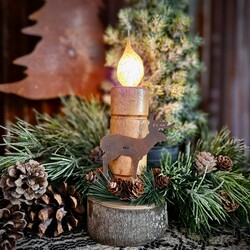 Wilderness Wooden Spool with Rusty Deer - 9.5"