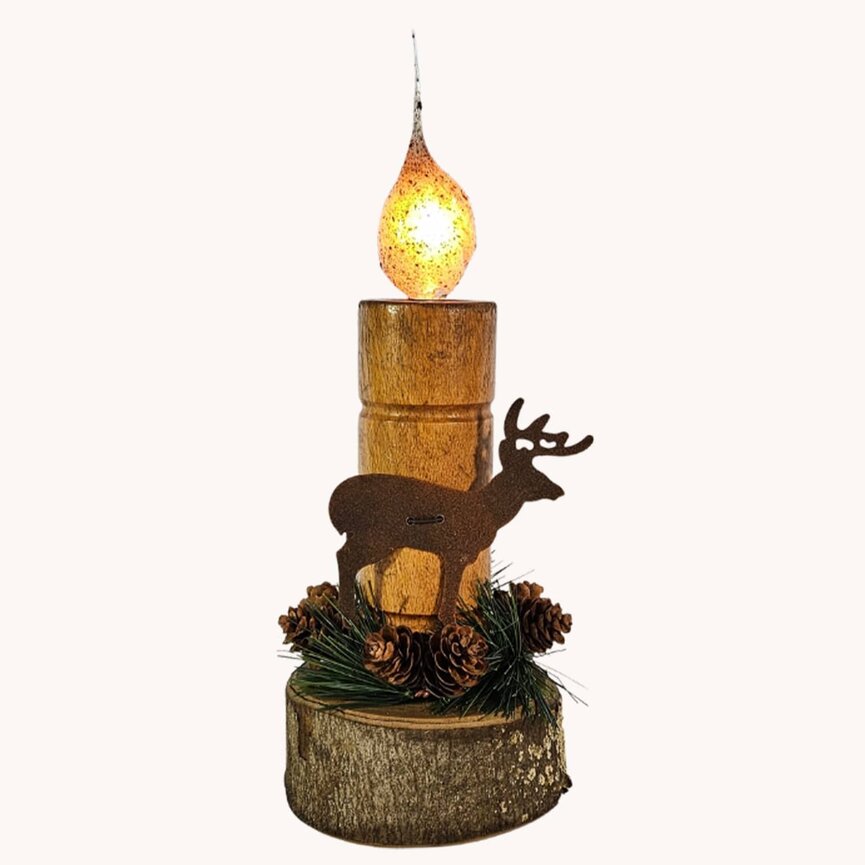 Wilderness Wooden Spool with Rusty Deer - 9.5"