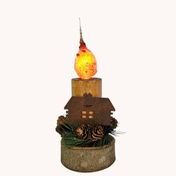 Wilderness Wooden Spool with Rusty Cabin - 8.5"
