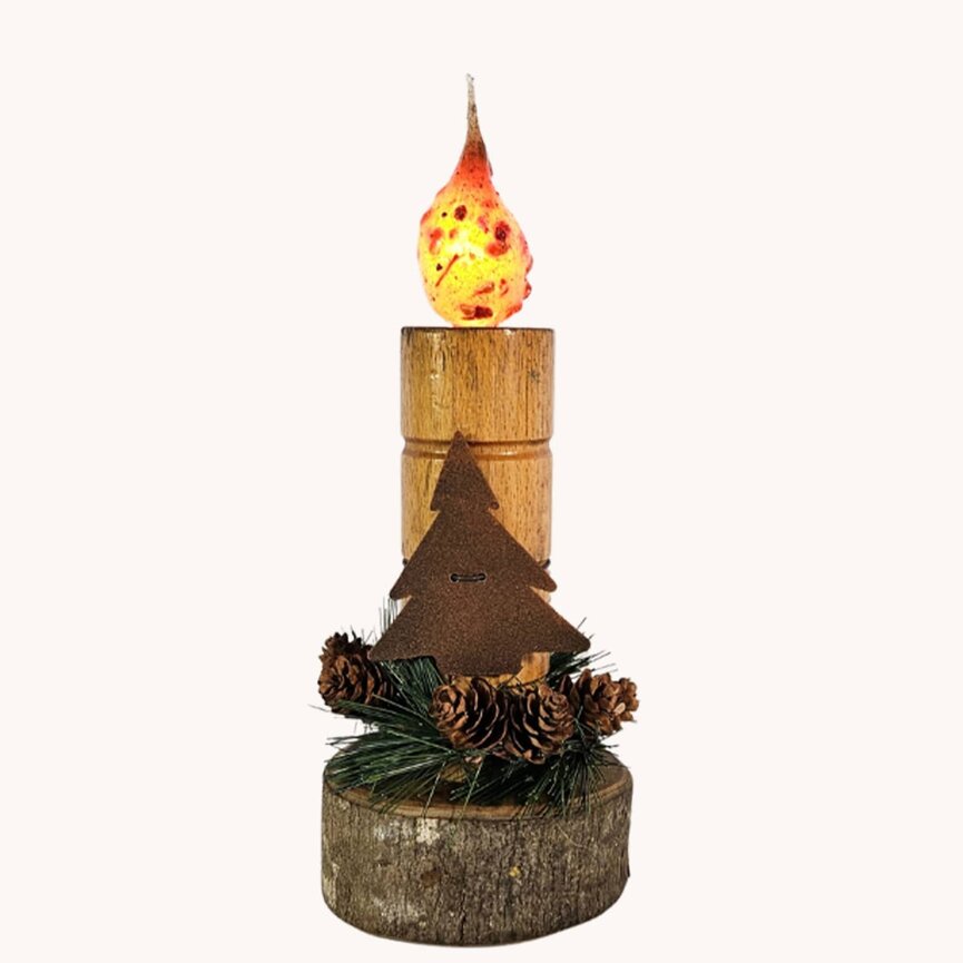 Wilderness Wooden Spool with Rusty Tree Candle - 9.5"