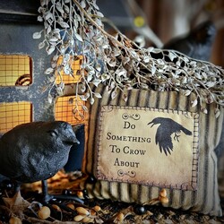 Do Something to Crow About Bowl Filler Pillow Black/Tan Ticking - 6" x 5"
