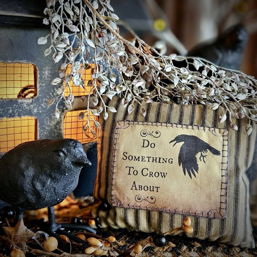 Do Something to Crow About Bowl Filler Pillow Black/Tan Ticking - 6" x 5"