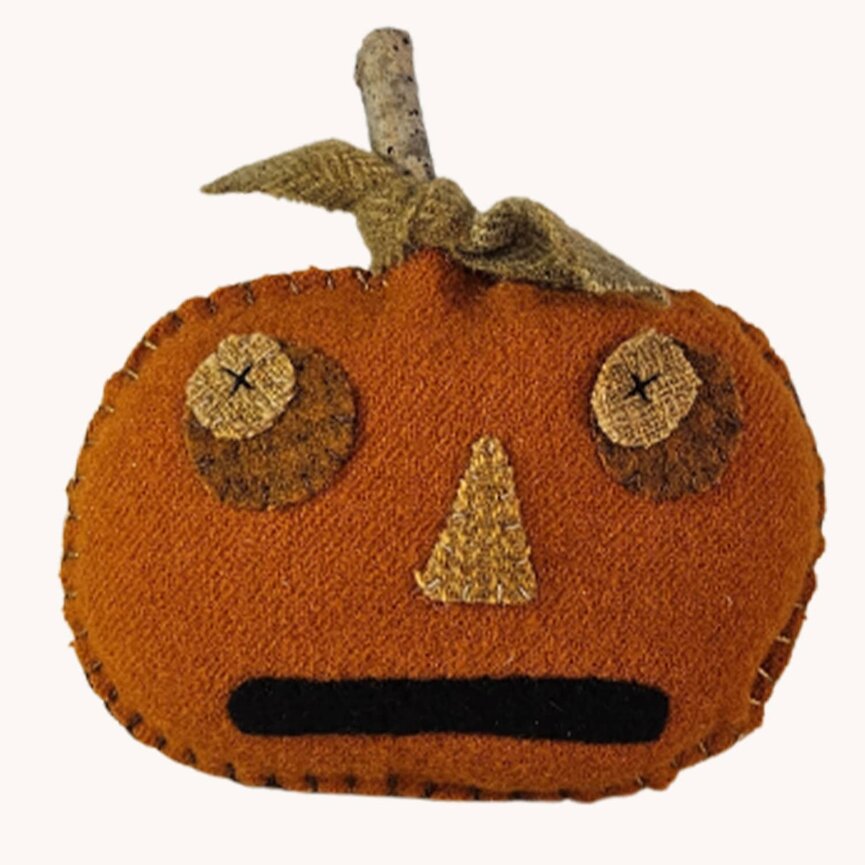 Pumpkin Face Wool Applique Bowl Filler Solid Orange - 6" x 5.25