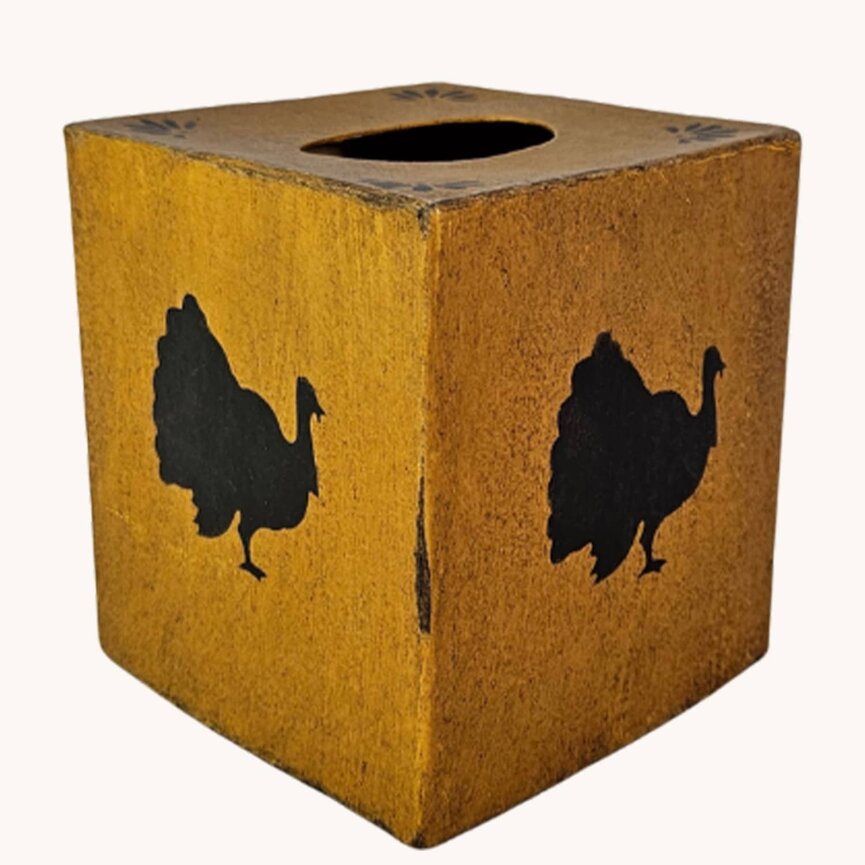 Fall Tissue Box with Turkey - 5.5"