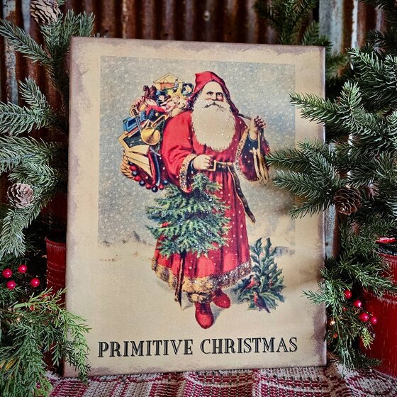Primitive Christmas Canvas Art - 11x14