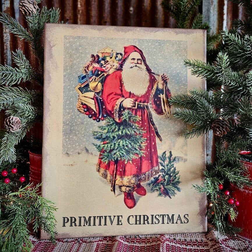 Primitive Christmas Canvas Art - 11" x 14"