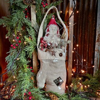 Hanging Burlap Mitten with Santa - 17"
