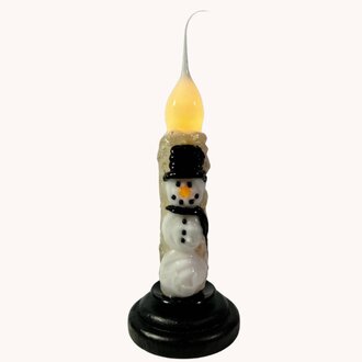 Snowman Front Wooden Based Taper Candle - 7"