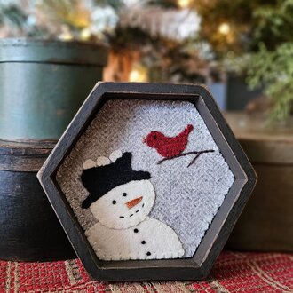 Snowman & Cardinal Wool Applique Octagon Framed