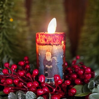 Santa with Sled Burgundy Moving Flame Votive Candle - 1.5x3