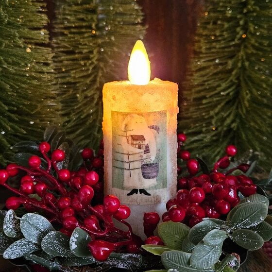 Santa Holding Basket Ivory Moving Flame Votive Candle - 1.5 x3