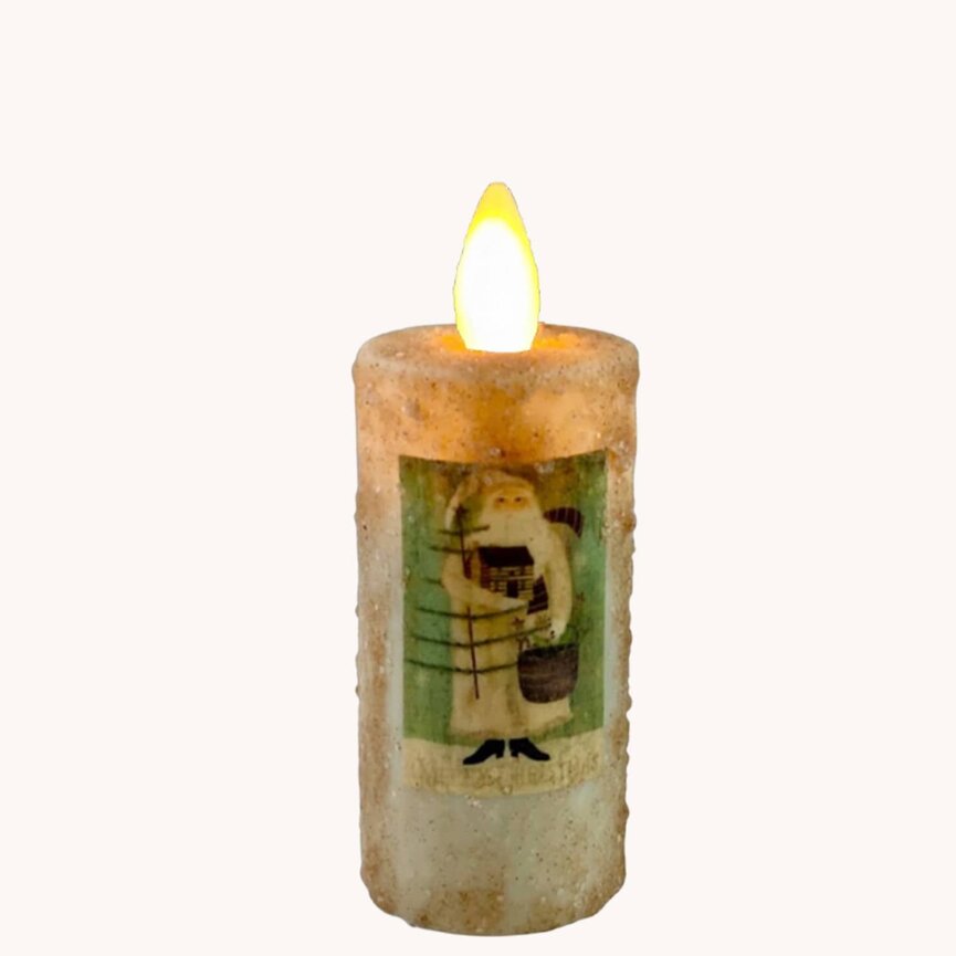 Santa Holding Basket Ivory Moving Flame Votive Candle - 1.5 x3