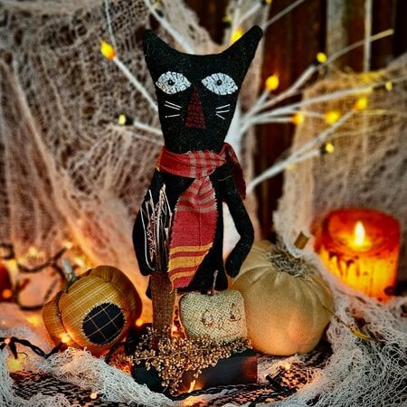 Black Cat with Pumpkin Doll - Small