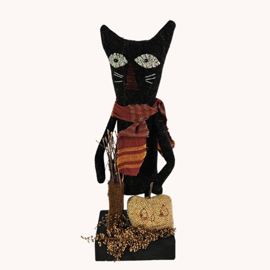 Small Black Cat with Pumpkin - 12"
