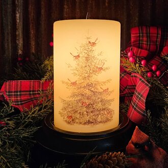 Snowy Tree with Cardinals Candle Sleeve