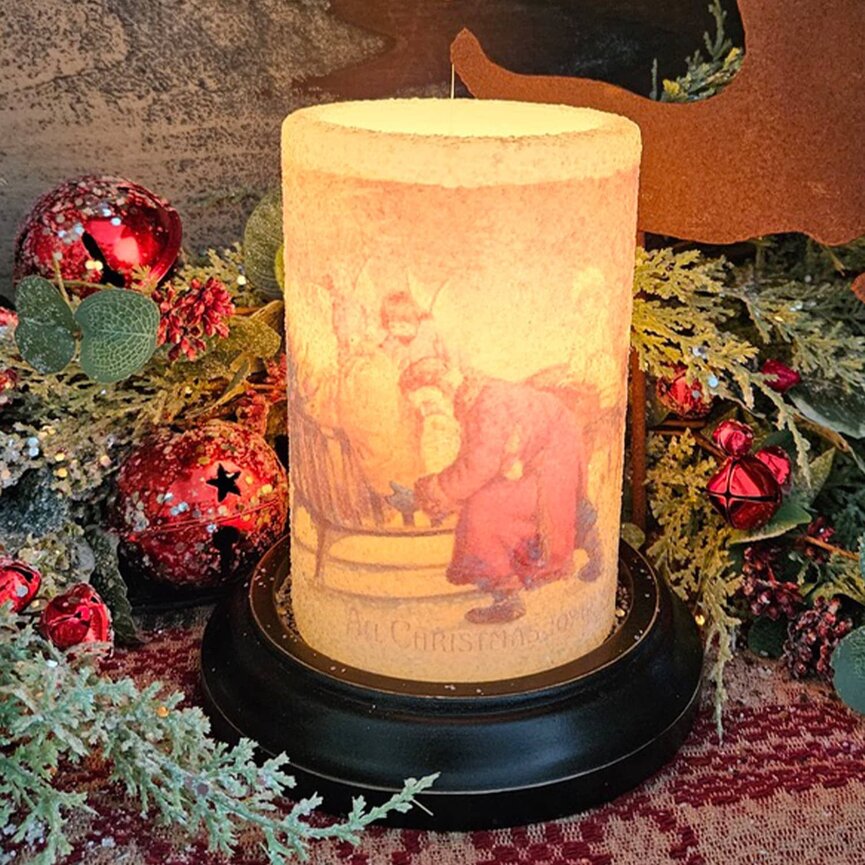 Vintage Santa Presents Candle Sleeve Gumdrop